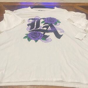 White Short Sleeve Graphic Tee with Purple Rose LA Design (Bundle Me) w/Purchase